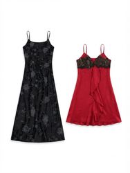 (FV-1923) Y2K Gothic Silk Slip Dress