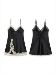 (FV-1924) Y2K Black Aesthetic Silk Slip Dress