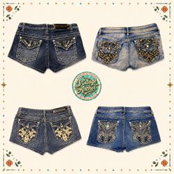 Y2K Western Embroidered & Embellished Denim Shorts..