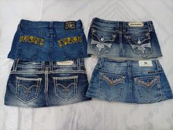 CR9721 Upcycled Mix Branded Mini Denim Skirts