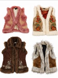 Vintage Suede Shearling Style Y2K Boho Waistcoat V..
