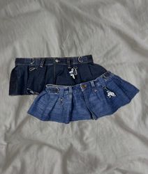 Upcycled Denim Pleated Skirt