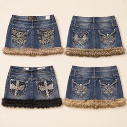 Y2k Embellished Up Cycled Skirts With Fur Trim