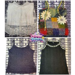 Y2K Vintage Sheer & Boho Cami Bundle – Mesh Floral..