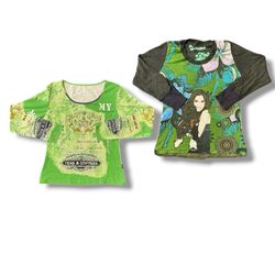 Printed y2k women round neck long sleeves tee