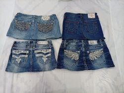 CR9834 Upcycled Mix Branded Mini Denim Skirts