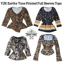 Y2K Earthy Tone Printed Full Sleeves Tops TY-078