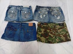 CR9825 Upcycled Mix Branded Mini Denim Skirts