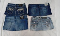 CR9823 Upcycled Mix Branded Mini Denim Skirts