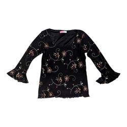 Y2K Vintage Long Sleeve Mesh Blouse Fairy Grunge C..