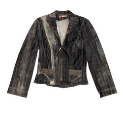 Y2K Mixed Leather Denim Jacket 2000s Moto Style
