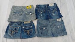 CR9859 Upcycled Mix Branded Mini Denim Skirts