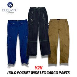 Y2K Holo Pocket Wide Leg Cargo Pants EV0222