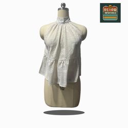 SS26 Upcycled Lace Halter Neck Peplum Tops