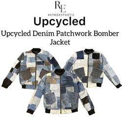 Upcycled Denim Patchwork Bomber Jacket