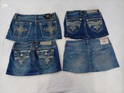 CR9894 Upcycled Mix Branded Mini Denim Skirts