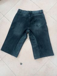Upcycled branded denim shorts