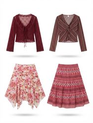 (FV-1990)  Cottagecore Floral Skirts & Tops