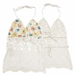 CR1883 UPCYCLED CROCHET LACE HALTER TOP