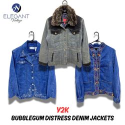 Y2K Bubblegum Distress Denim Jackets - EV0293