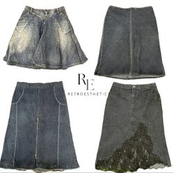 Y2K Paris Hilton Era Girl Denim Midi Skirts RE-347..