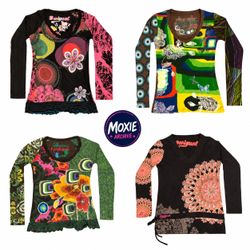 Retro Desigual Artistic Floral Long sleeve Tops Bu..
