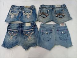 CR9971 Upcycled Mix Branded Mini Denim Shorts