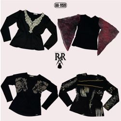 Y2K All Black Rave Full Sleeve Tops (AA-1159)