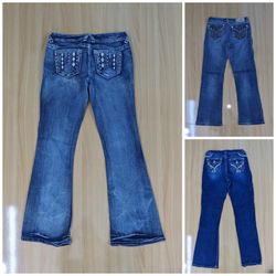 JA 0674 Ladies Y2K Denim Embellished Flared Jeans