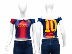 CR1895 UPCYCLED OFF-SHOULDER FOOTBALL JERSEY TOP