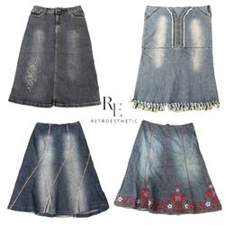 Y2K Paris Hilton Era Girl Denim Maxi Skirts RE-349..