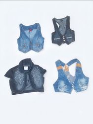 Retro Distressed Denim Halter Vest & Short Sleeve ..