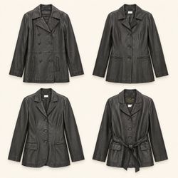 Y2K Button Black Leather Jackets
