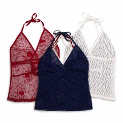 CR1897 UPCYCLED LACE HALTER TOP