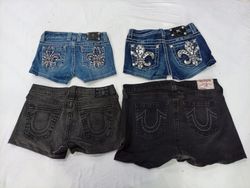 CR10076 Upcycled Mix Branded Mini Denim Shorts