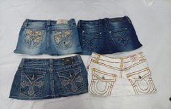 CR10077 Upcycled Mix Branded Mini Denim Skirts