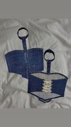 Upcycled Denim Lace-Up Halter Top