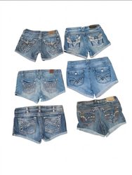 VINTAGE Y2K GLAM McBling Rhinestone Denim Shorts B..