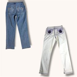 Straight embroidery pocket jeans