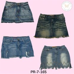 Distressed Denim Midi Skirt with Front Split (PR-7..