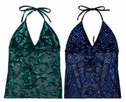 CR1904 UPCYCLED EMBELLISHED HALTER TOP