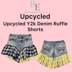 Upcycled Denim Ruffle Mini Skirt
