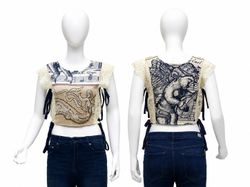 CR1907 UPCYCLED TAPESTRY LACE TIE-SIDE TOP