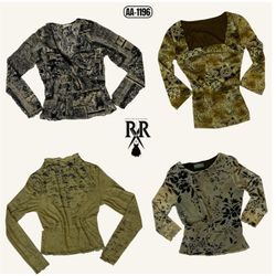Y2K Earthy Grunge Mesh Mix Full Sleeve Tops (AA-11..