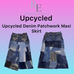 Upcycled Denim Patchwork Maxi Skirt