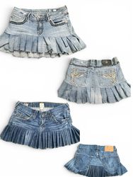 Y2K Denim Pleated Skirts — Upcycled Hand..