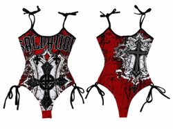 CR1910 UPCYCLED SKULL TIE-SIDE BODYSUIT
