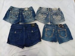 CR10181 Upcycled Mix Branded Mini Denim Shorts