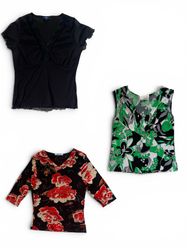 Y2K Poly Blouse & Mesh Floral Tops Bundle (VB 24)