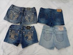 CR10209 Upcycled Mix Branded Mini Denim Shorts